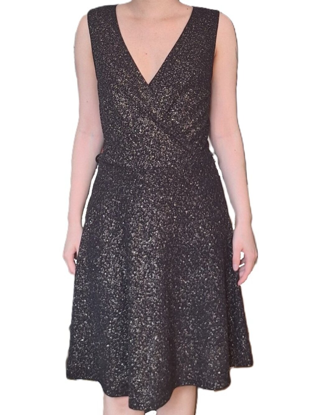 Impress Metallic Sleeveless Surplice Wrap Neckline A-line Dress